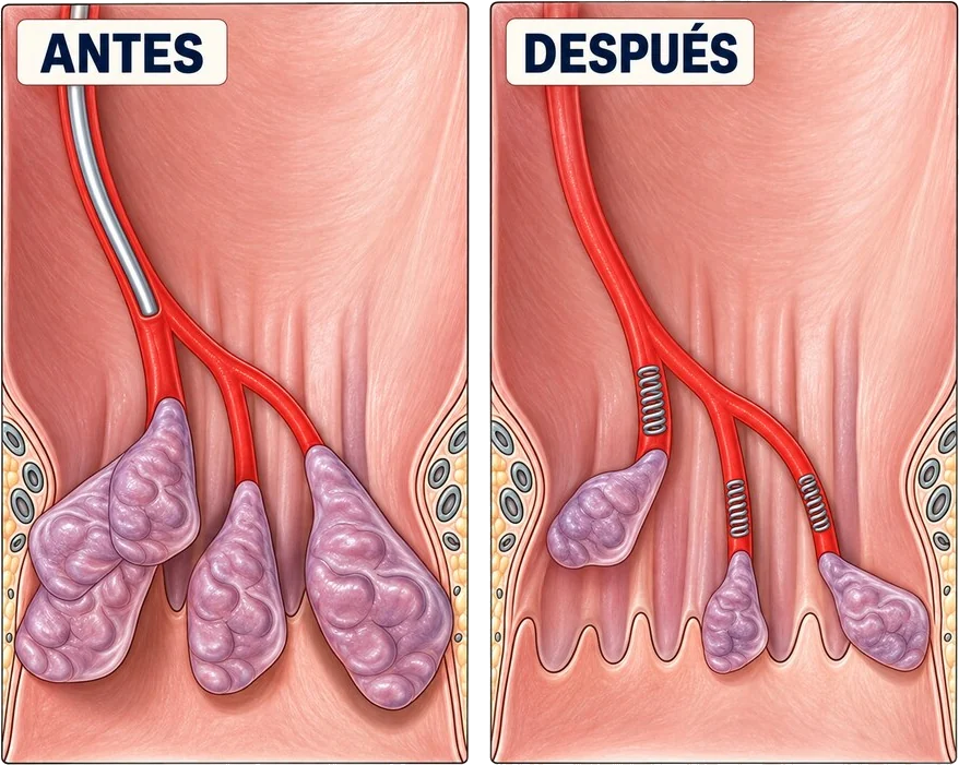Hemorroides internas antes y después de la embolización
